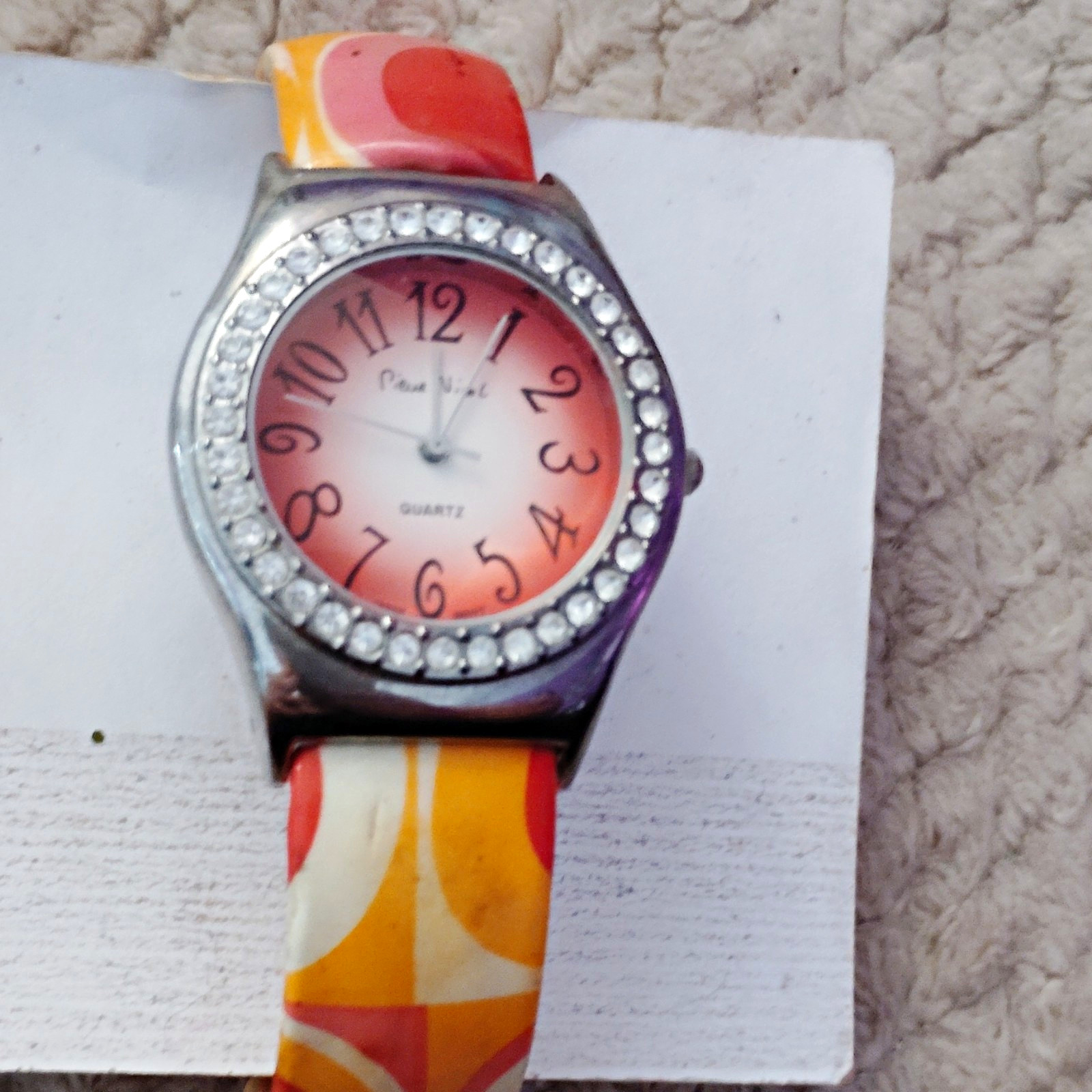 Paul Noel Women’s Quartz Analog Watch Pink/White Dial Arabic 16mm Plastic Strap