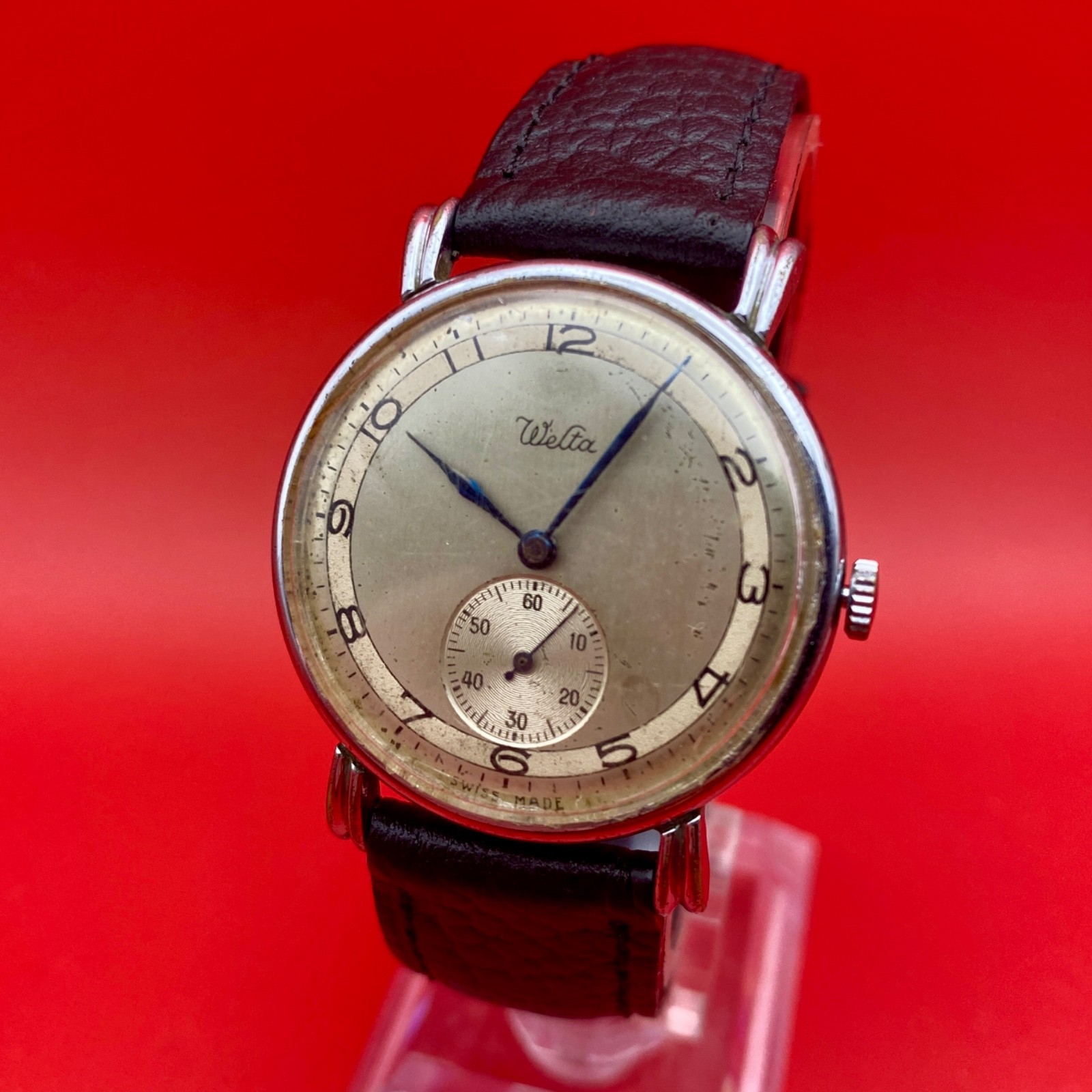 Vntage Jumbo Welta Geneve Sub Second Manual Winding Watch Men’s Swiss 1950’s