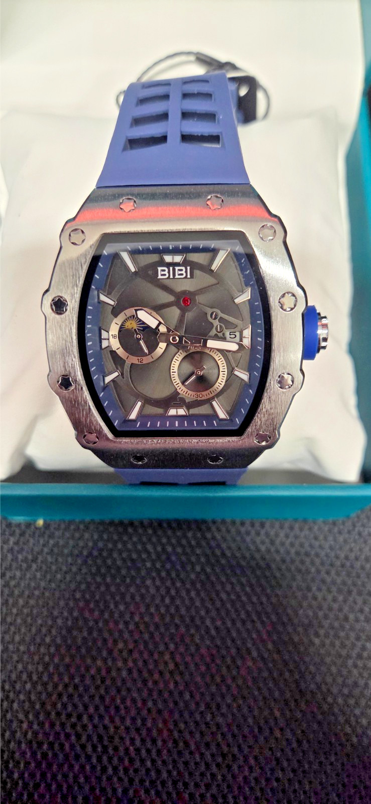 BiBi Luxury Automatic Men’s Watch – 50mm Skeleton Dial, Silicone Strap