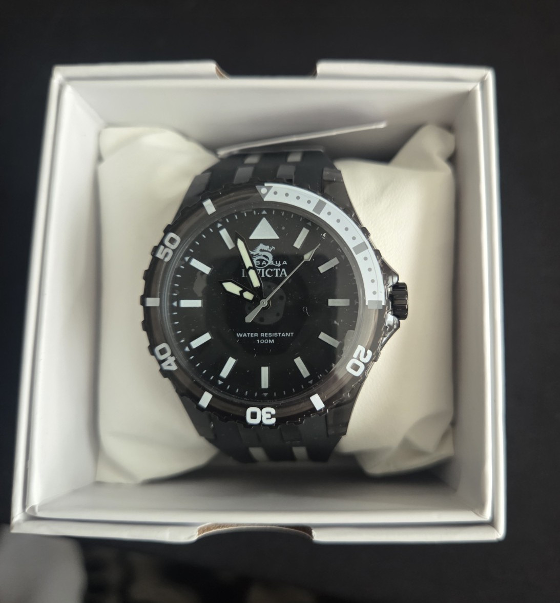 Invicta Subaqua Mens Quartz Diver Watch 50mm Black Dial 100m Silicone Box
