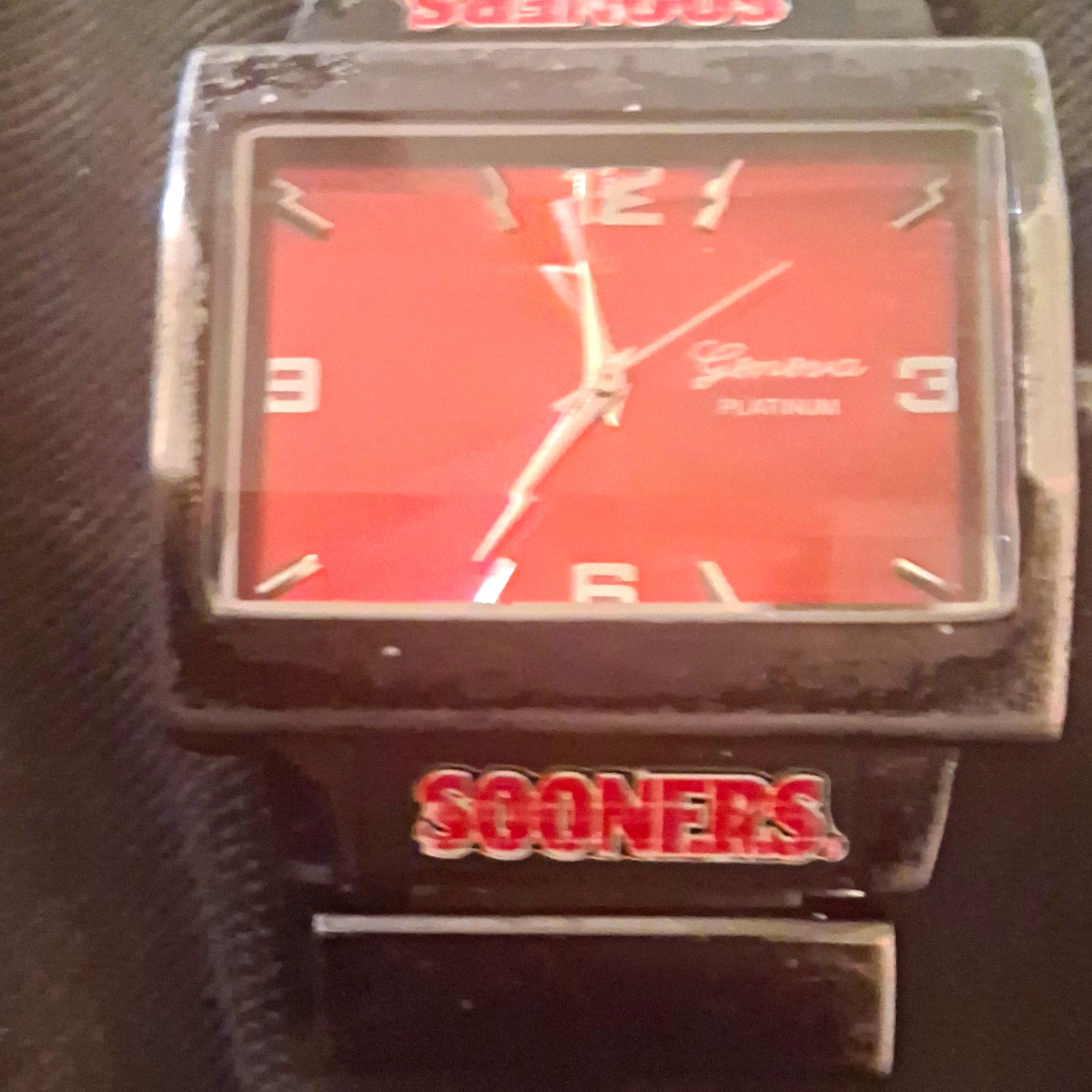 Geneva Platinum University Red Dial Rectangle Quartz Watch Black Plastic Band