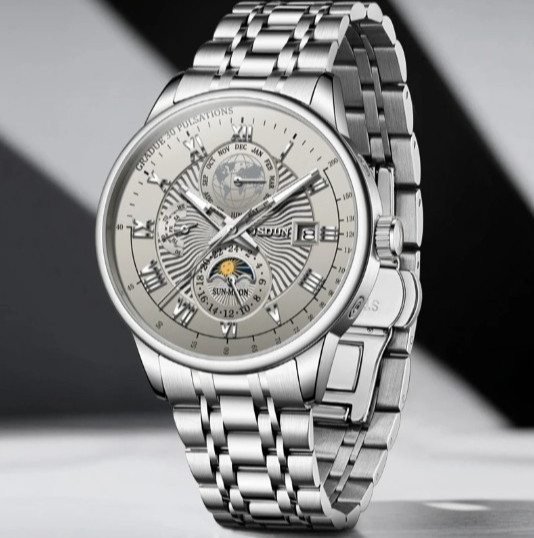 Automatic Mechanical Waterproof Watch Men’s Moon Phase Luxury Date Men Strap