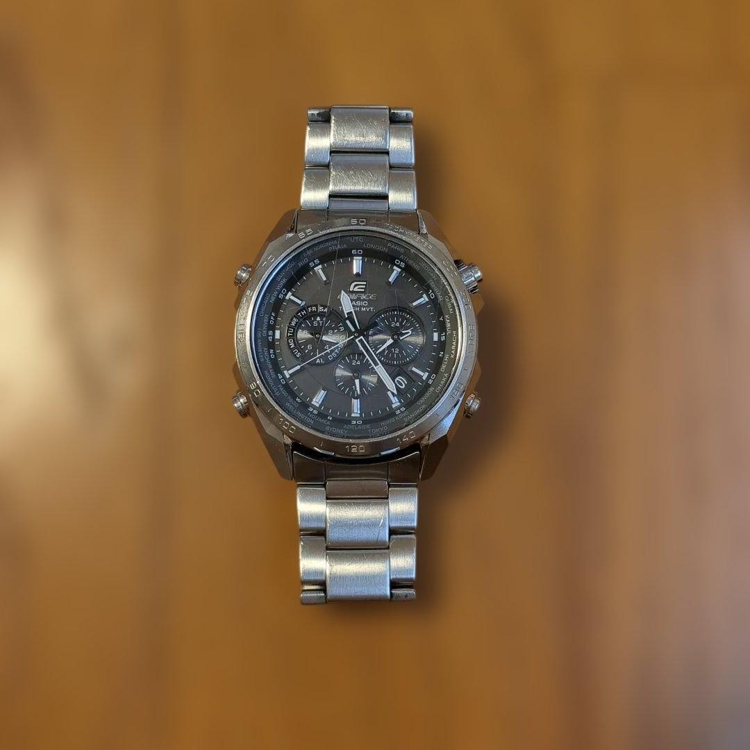 Casio Edifice World Time Tough Movement Dark Gray Dial Mens Watch Japan