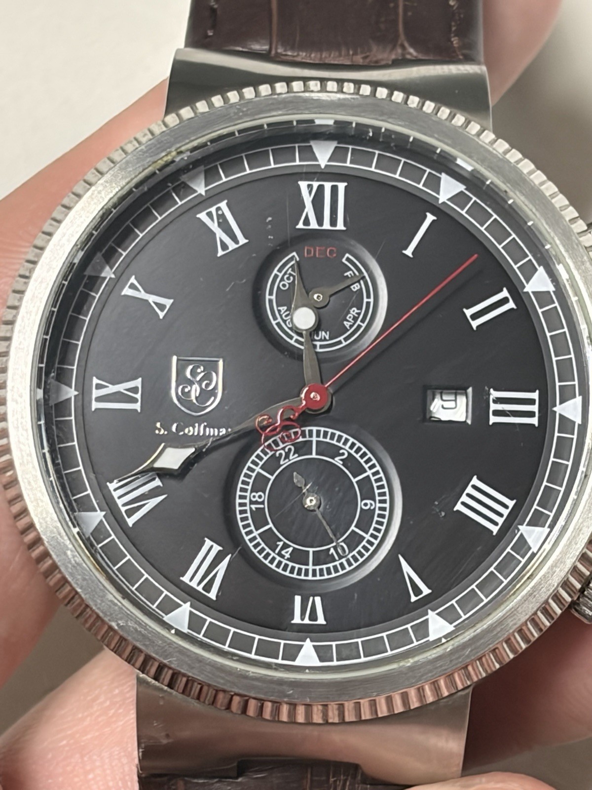 S. Coifman SC0380 45mm Black Dial Brown Leather Multifunction Men’s Watch
