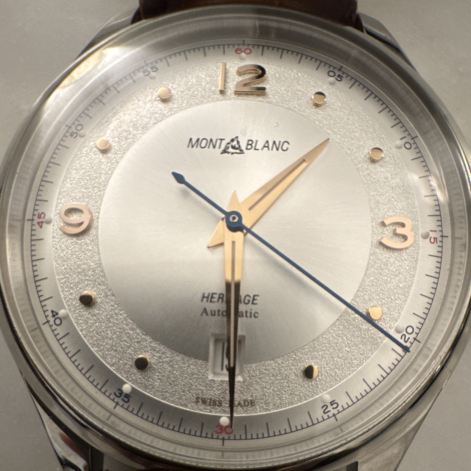 Montblanc Heritage Automatic Silver Dial 40mm Steel Brown Leather Date Watch