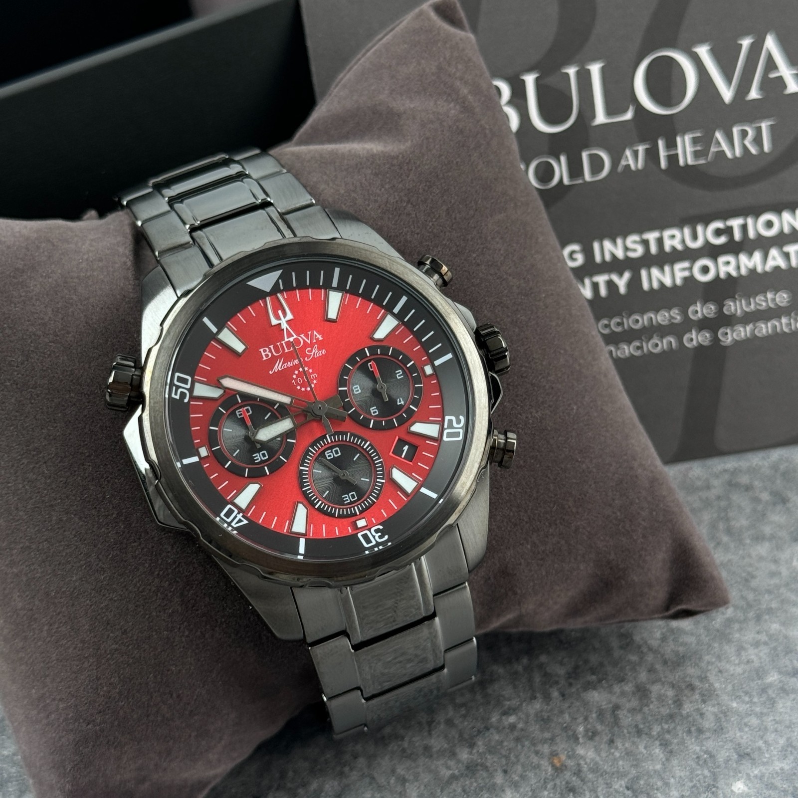 Bulova Marine Star 98B350 Men’s Chronograph 43mm Red Dial Quartz Watch