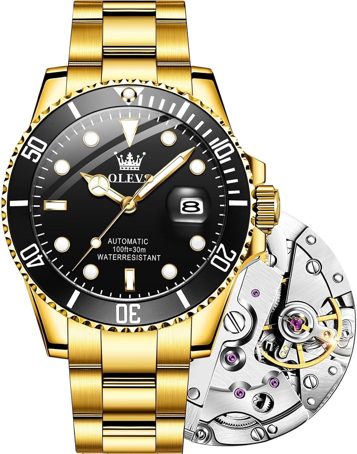 OLEVS Automatic Watch Men Self Winding Luxury Waterproof Luminous Calendar Date