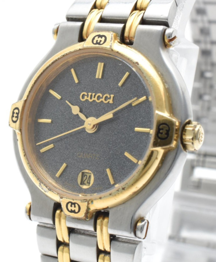 [Exc+5 w/Box] Vintage GUCCI 9000L Silver Black Dial 25mm Quartz Women’s Watch