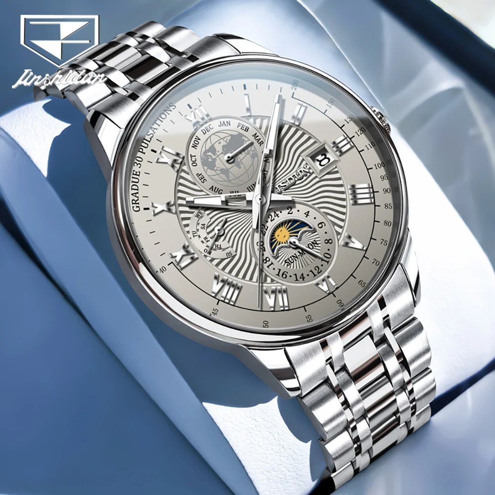 Automatic Mechanical Waterproof Watch Men’s Moon Phase Luxury Date Men Strap