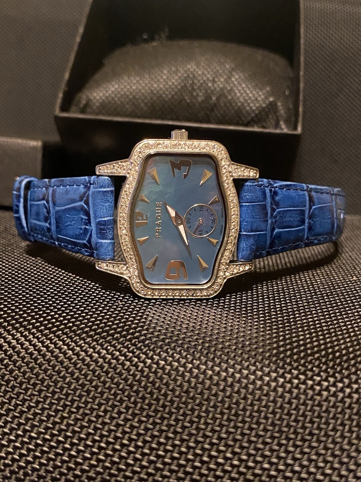 Prague Iced Out Swiss Made 6 Jewels Sub Seconds Blue Luxury Women’s Watch 34MM