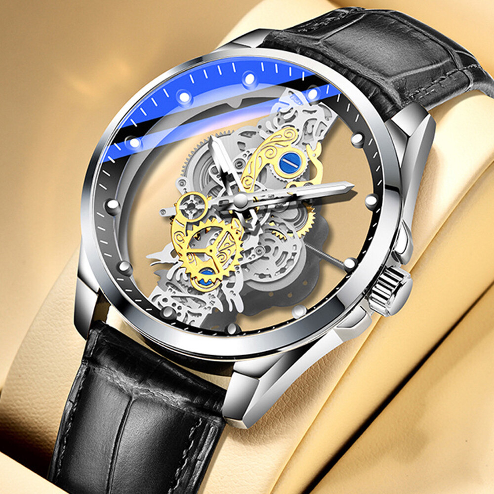Luxury Men’s Automatic Quartz Stainless Steel Business Watch Hollow Skeleton USA