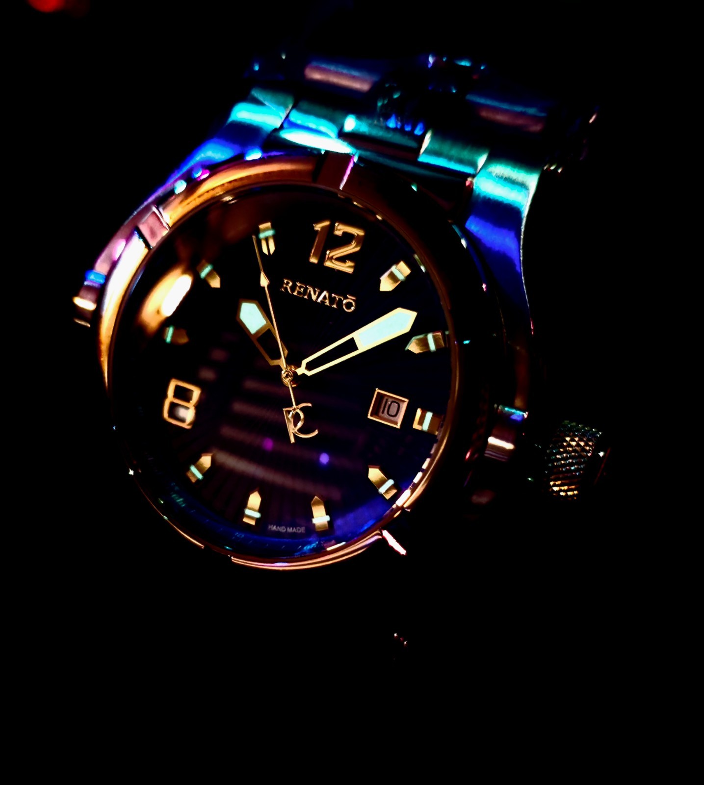 RENATO T-REX SWISS HAND MADE TIMEPIECE ETA2824 AUTO TWO TONE 18KT* GOLD SAPPHIRE