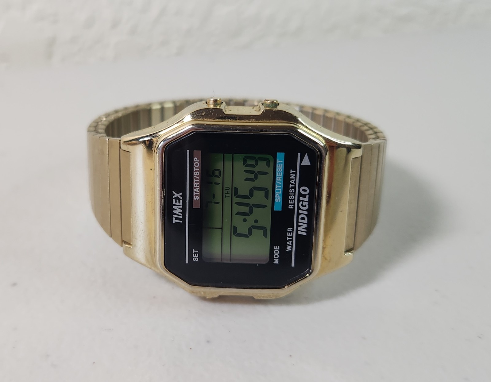 Timex Indiglo Classic Digital Gold-Tone Stainless Steel Expansion Band Retro