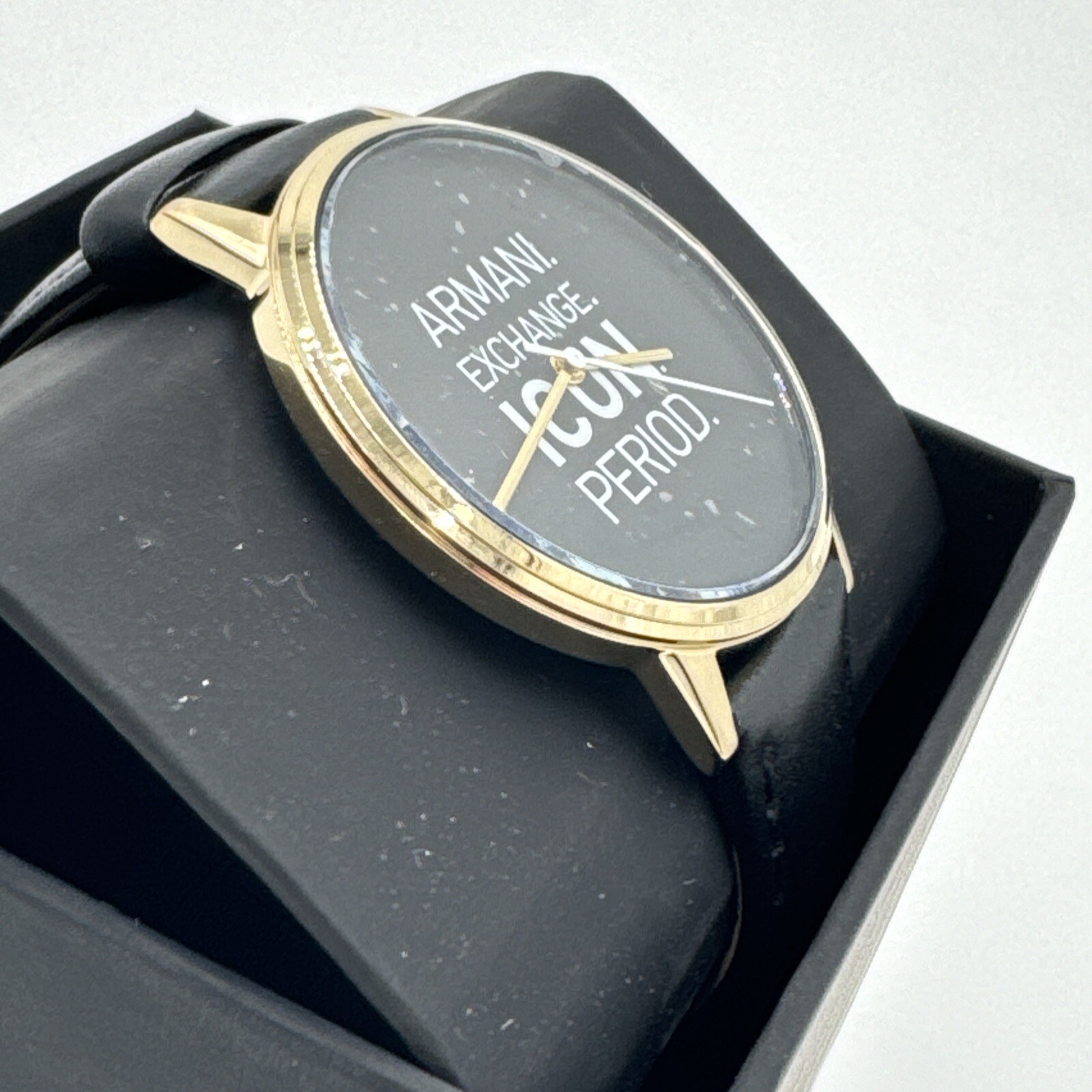 NEW AUTHENTIC ARMANI EXCHANGE CAYDE ICON GOLD BLACK LEATHER MEN’S AX2741 WATCH