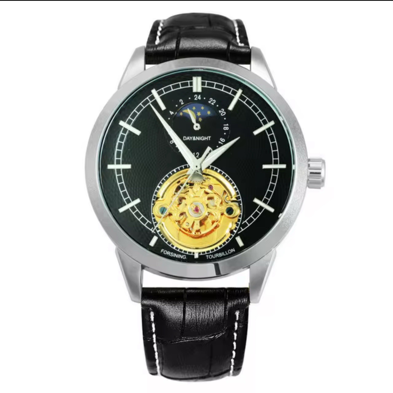 ⌚￼ Forsining Men’s Automatic Water Proof Moon Dial Luxury Business Watch