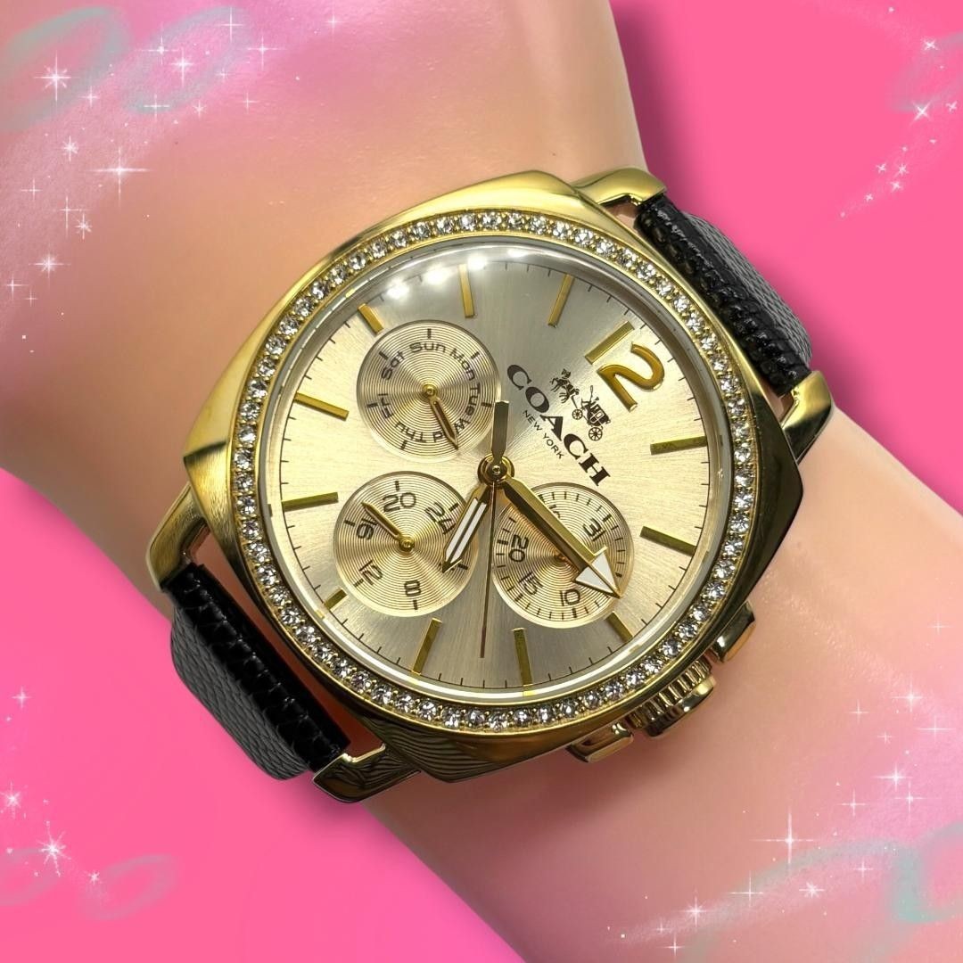 Excellent condition working Coach ladies’ wristwatch bezel stone day date quartz