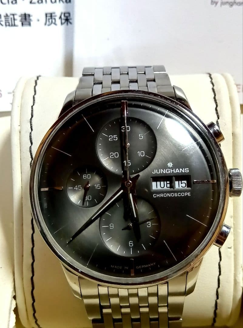 Junghans Chronograph Day-Date Ref.027 4324 45 Dark Gray Dial Full Original Japan