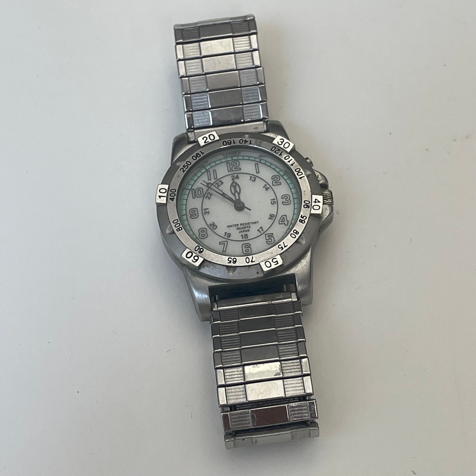 Mens Silver Tone Quartz Watch White Dial Speidel Twist-O-Flex Expansion Band