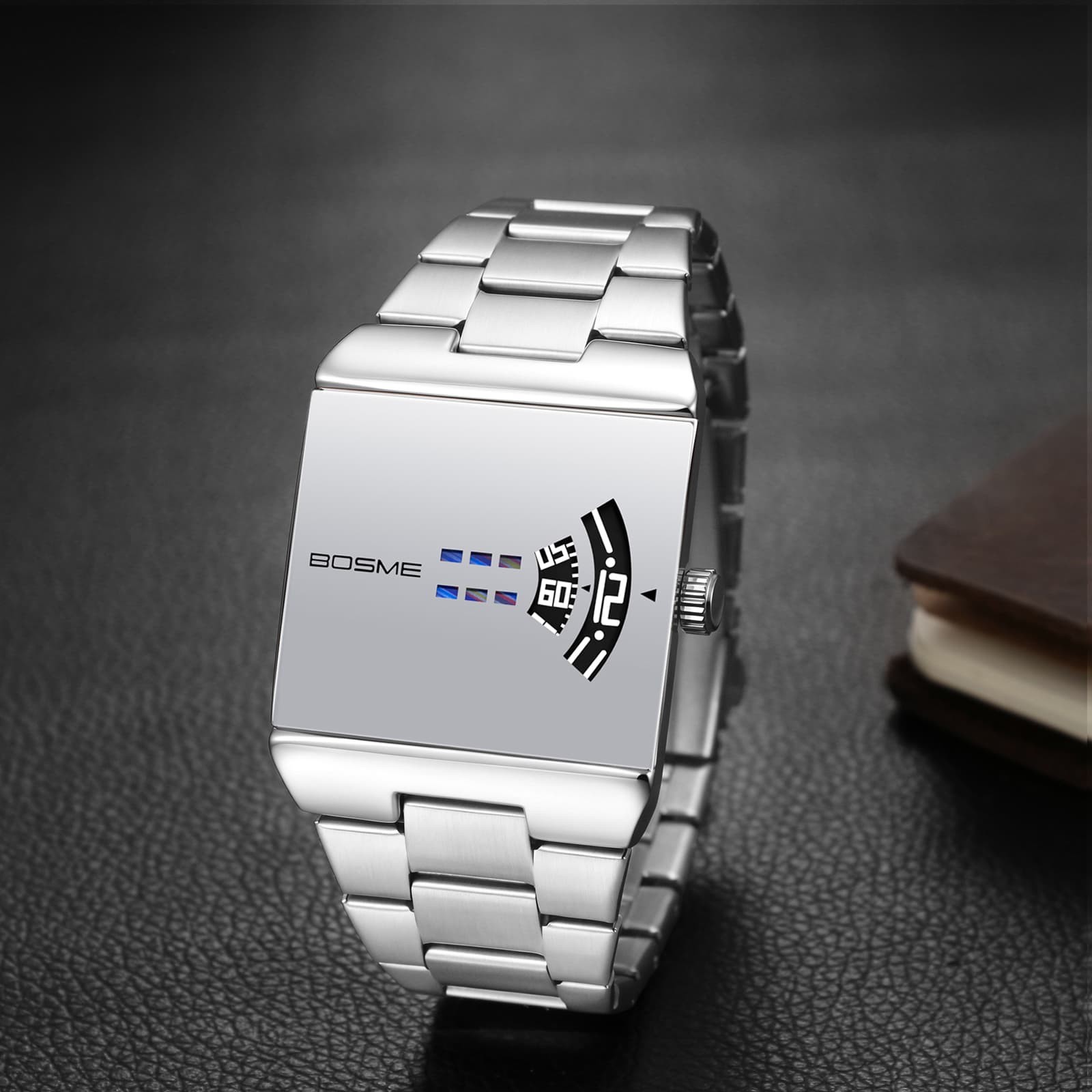 Men’s Y2K Square Handless Dial Adjustable Stainless Steel Strap Band Wrist Watch