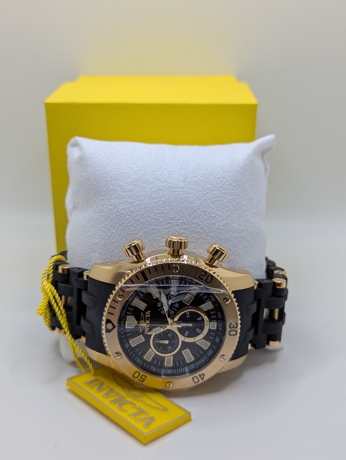 Invicta Excursion Mens Gold Heavy Analog Round Tang Buckle Quartz Wristwatch