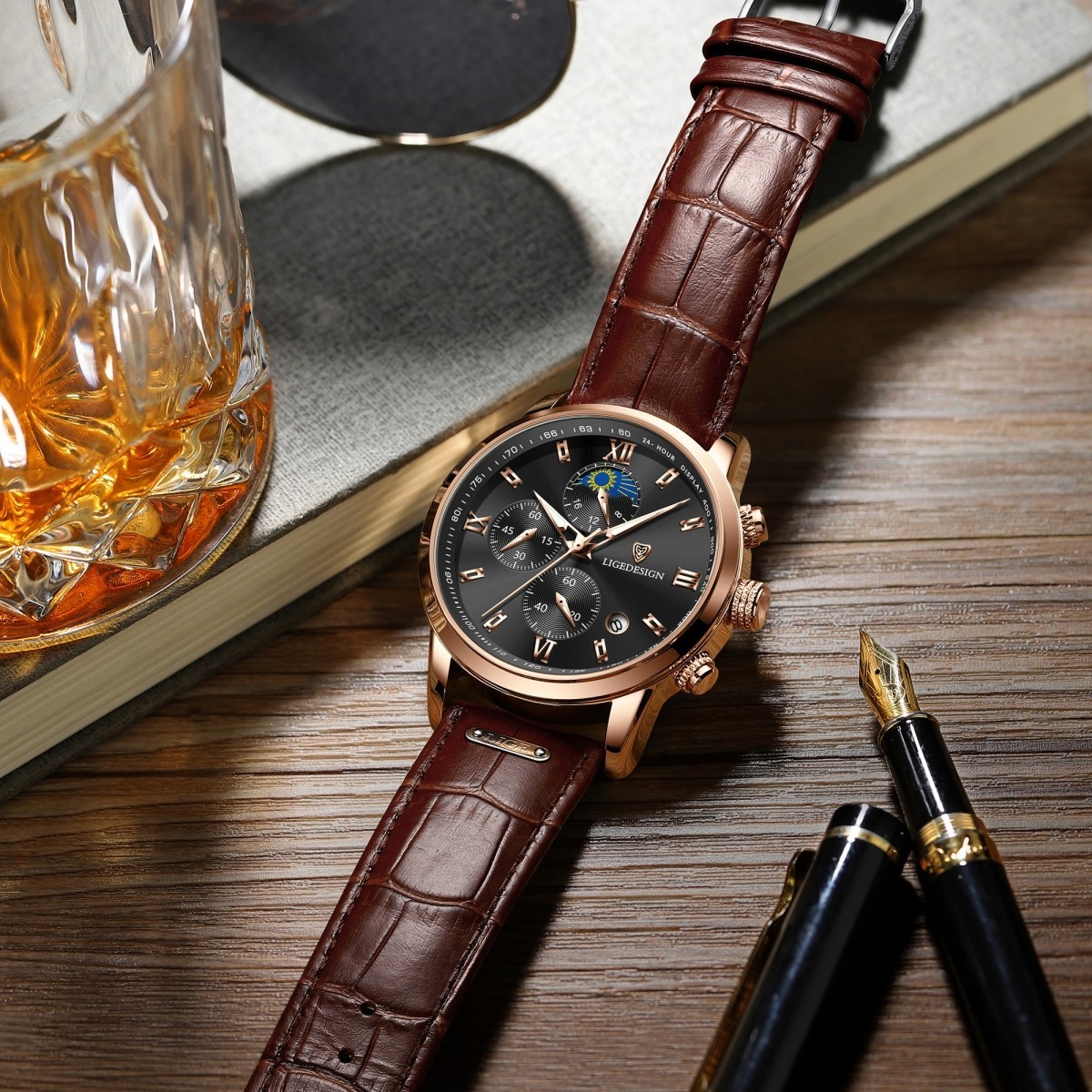 LIGE Men Watch Quartz Analog Luminous Date Waterproof Business Man Wristwatch