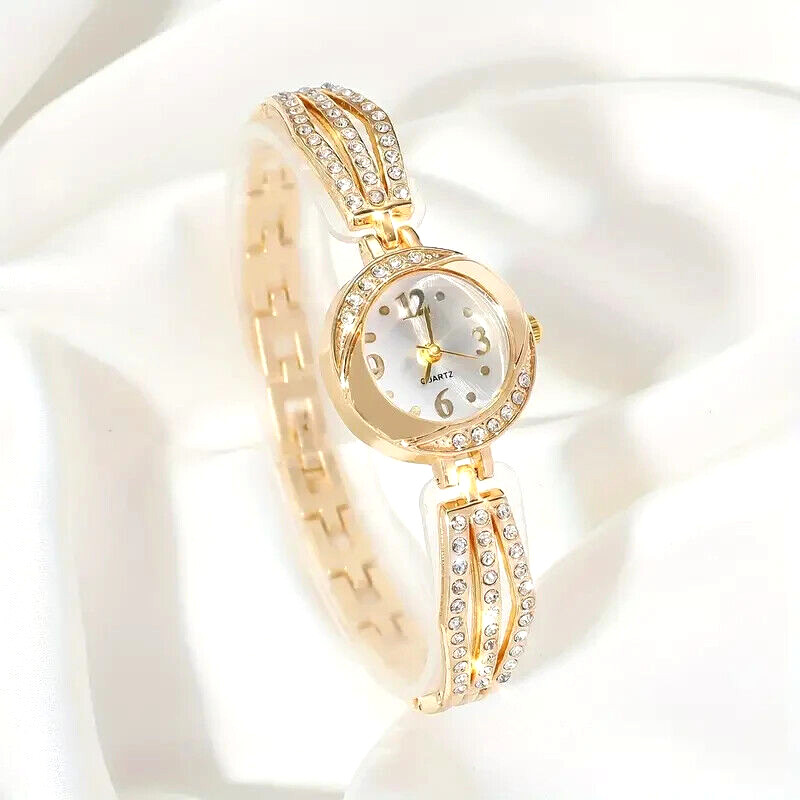 Golden Fashion Quartz Watch Shiny Rhinestone Chain Women Girls Holiday Gift New