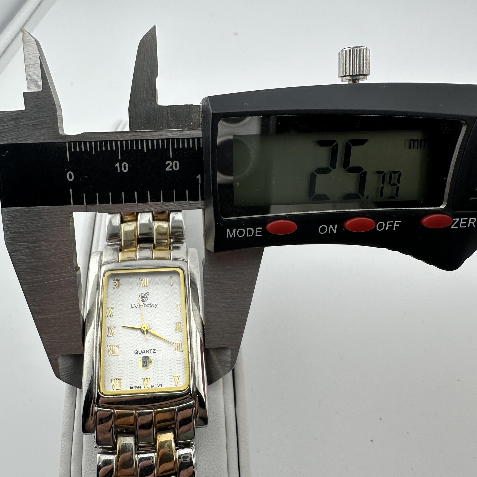 Celebrity Quartz Watch Rectangular Tank Two-Tone Roman Numeral Date Japan Movt