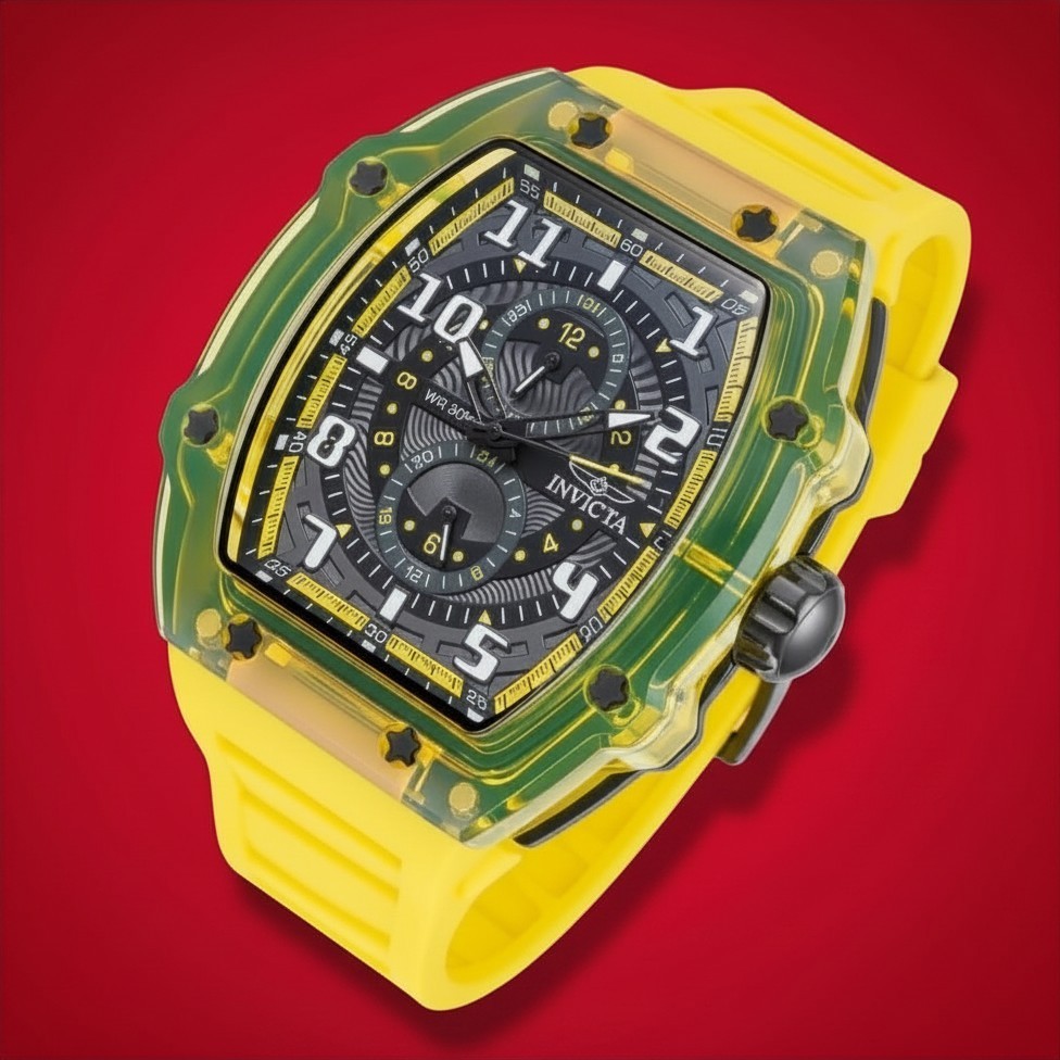 Invicta 48721 Racing Men’s 48.5mm Tonneau Yellow Quartz Sport Fashion Watch