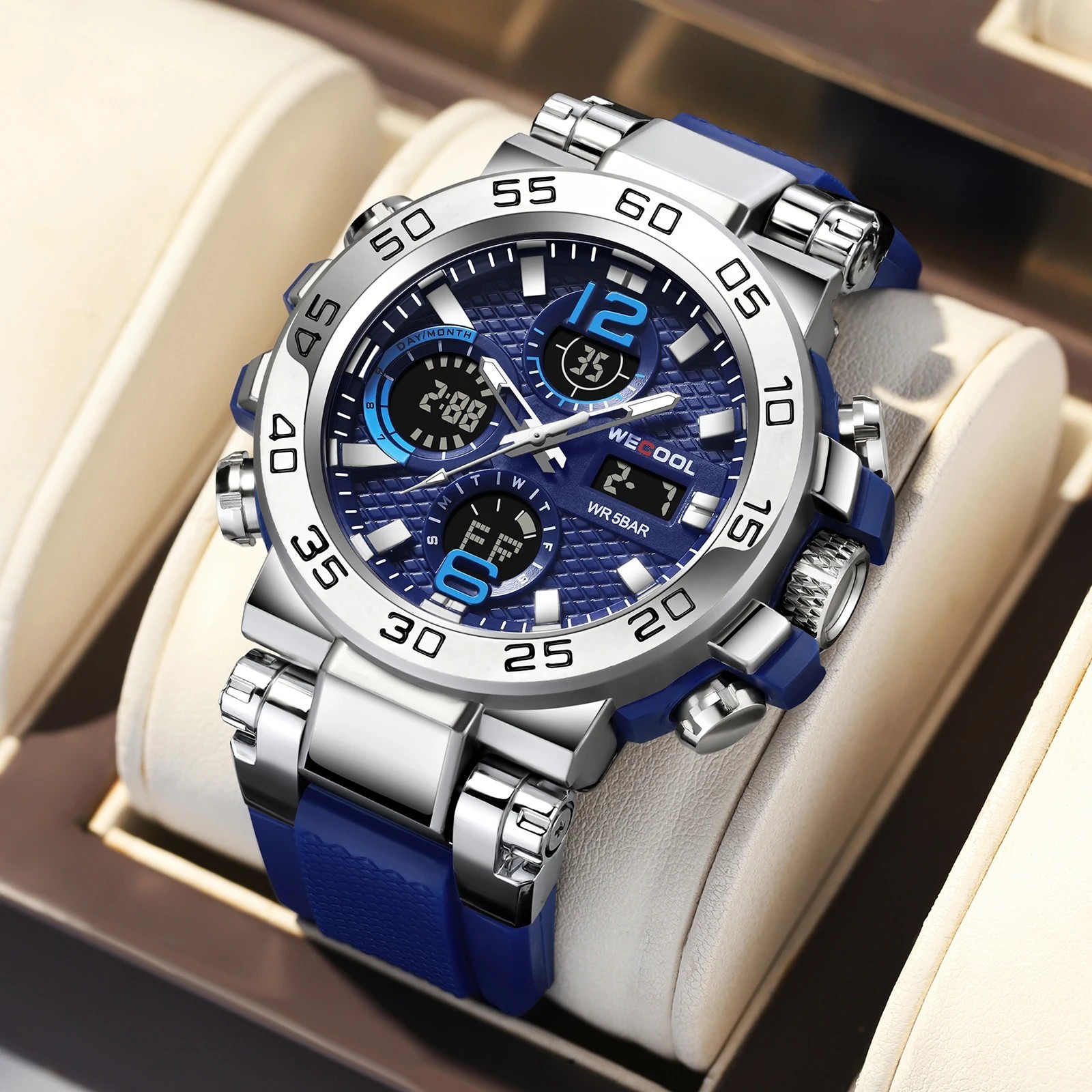 Luxury Mens Watch Quartz Diver Sport Digital Analog 5ATM Waterproof Wristwatch