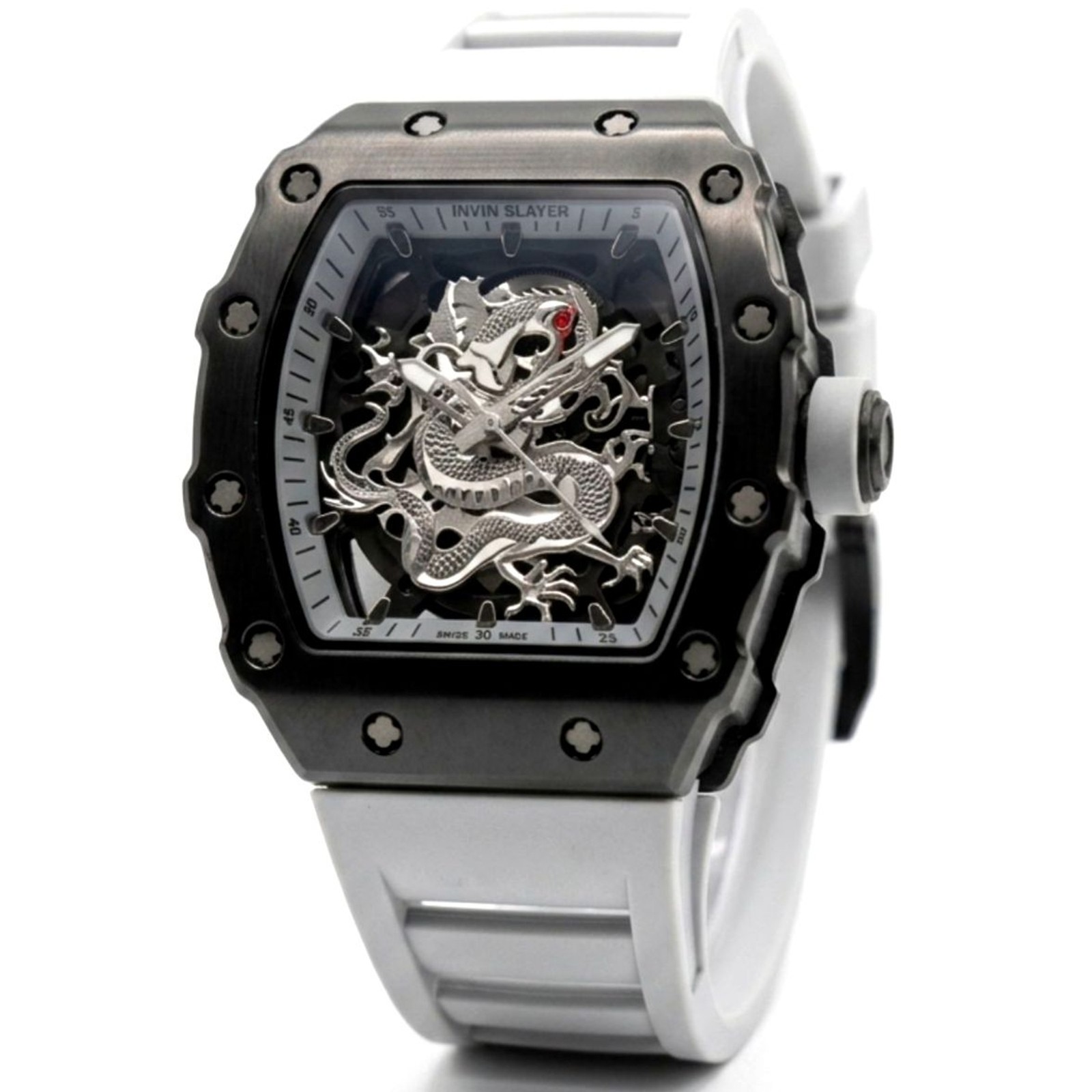 Eye-Catching Dragon Design Men’s Watch – Gray Band & Black Case – NEW IN BOX
