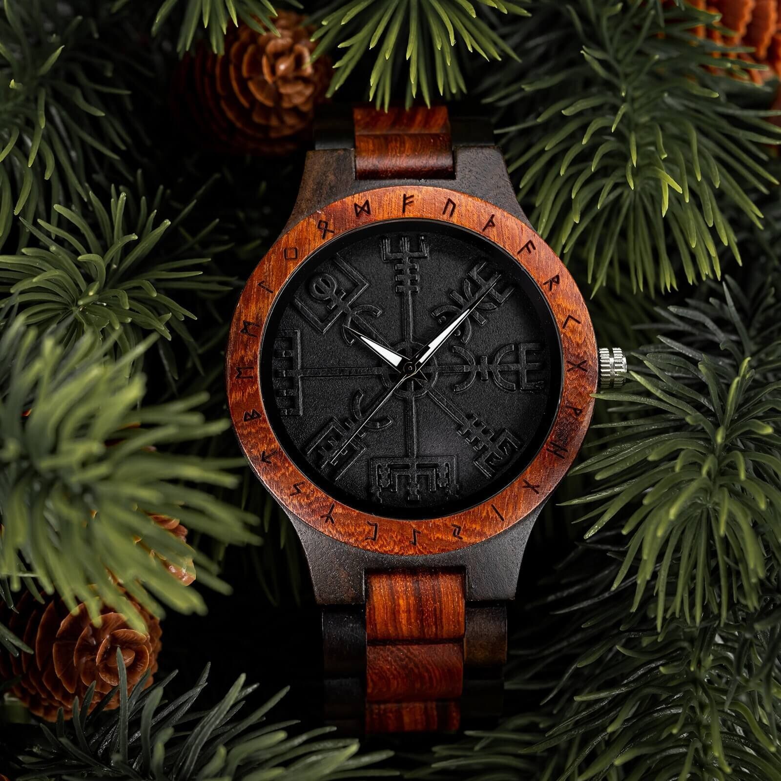 Emporizen Viking Compass Wooden Watch for Men – Vegvisir Viking Gift for Men