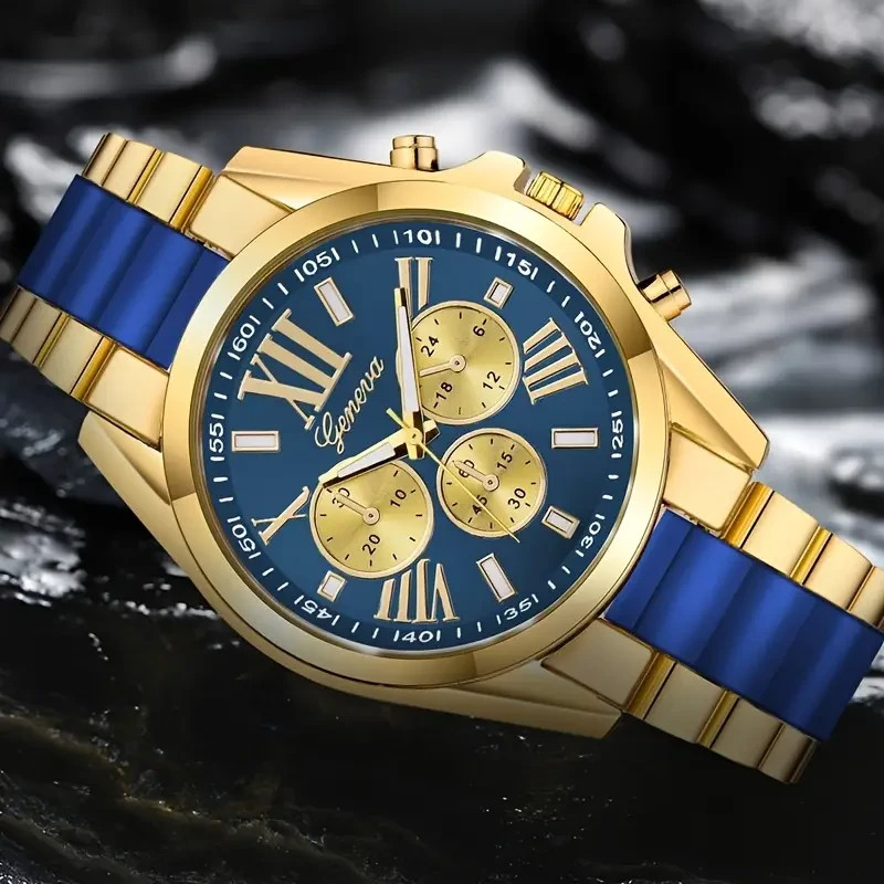 Men’s Luxury Golden-Tone Retro Quartz Watch Roman Numerals – Elegant Casual Watc