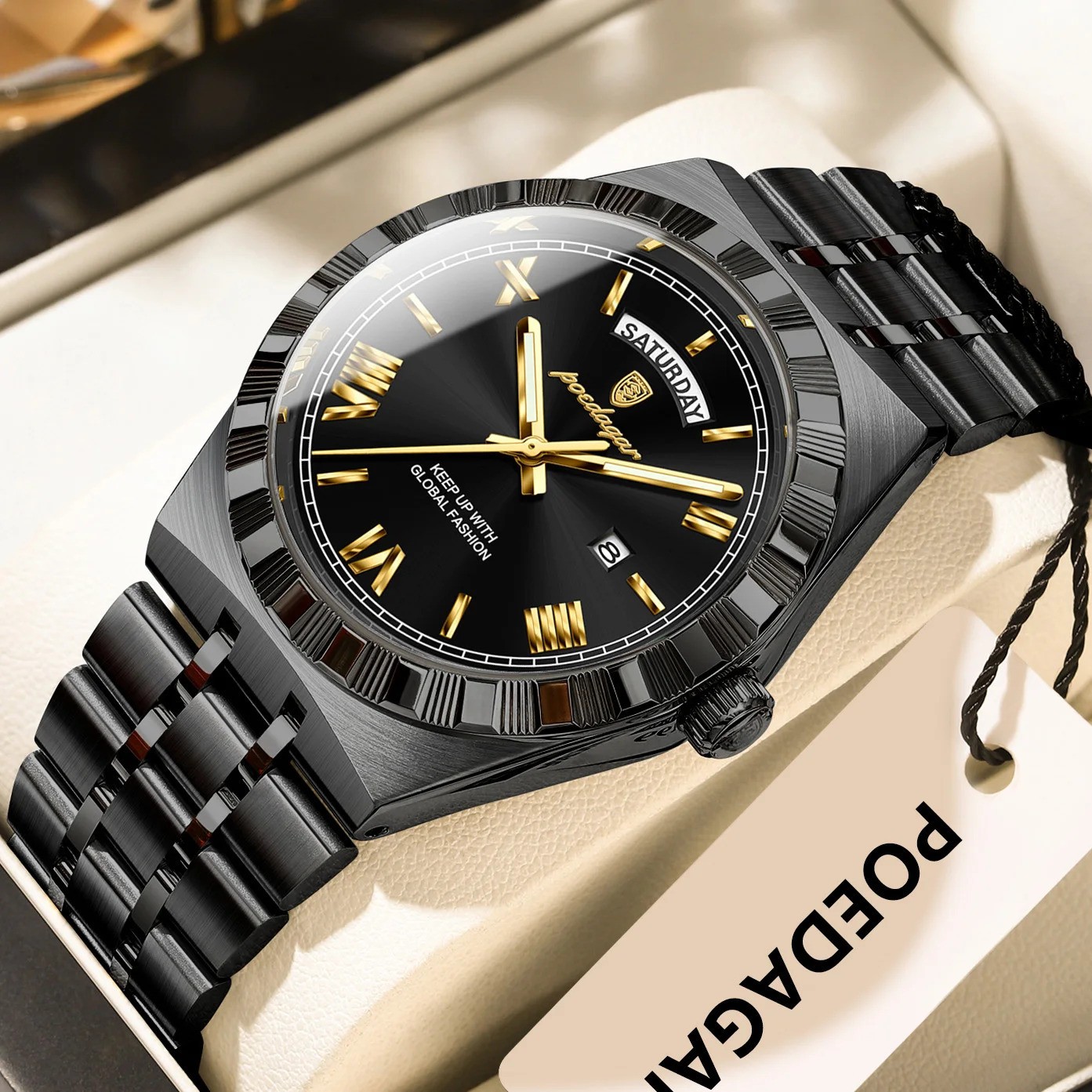 POEDAGAR Men Luxury Business Watch Quartz Waterproof Luminous Date Steel