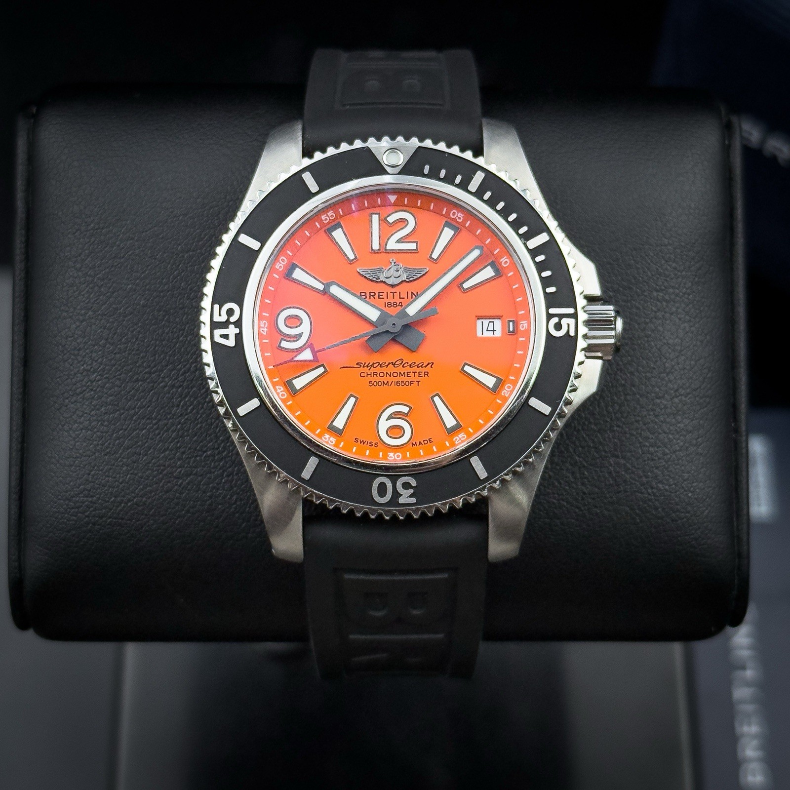 Breitling Superocean Automatic 42mm A17366 Orange Dial Rubber Strap Full Set