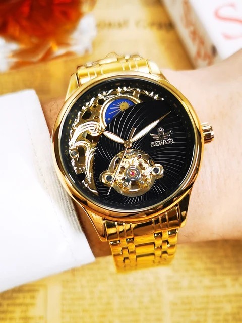Jacob Gold Skeleton Retro Moon Phase Tourbillon Automatic Stainless Band