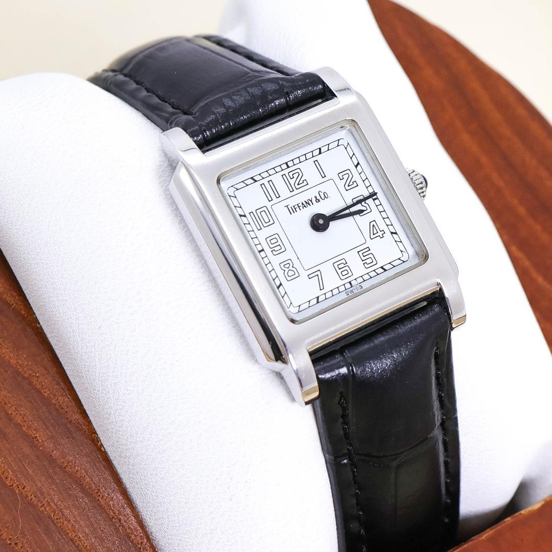 Working TIFFANY Co. Square White Arabic Wristwatch 3546