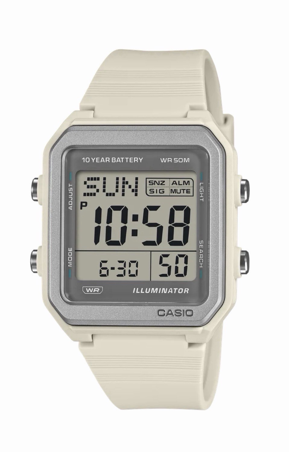 Casio White Digital Resin Watch with 10 Year Battery and 50M Water Resistance