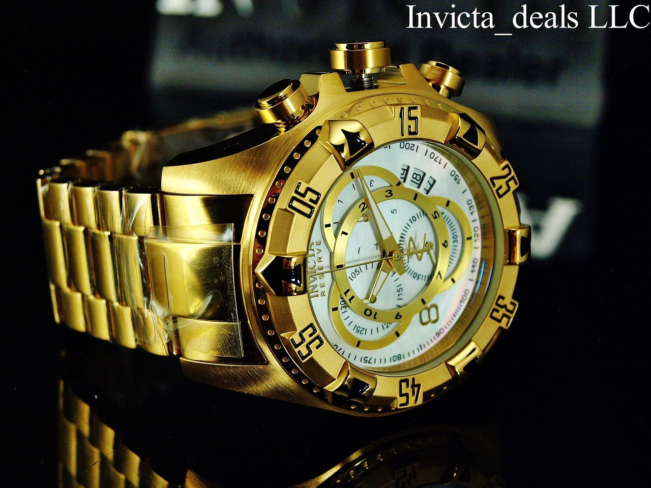 RareInvicta Men’s 52mm Reserve EXCURSION Swiss Chrono PLATINUM Dial Gold SS Watc