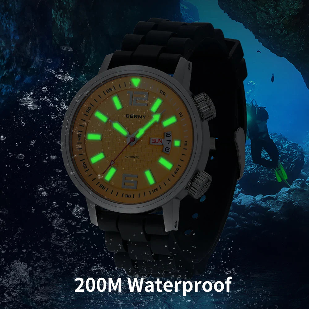 BERNY 20ATM Diver Automatic Mechanical Watch for Men Super Luminous Waterproof