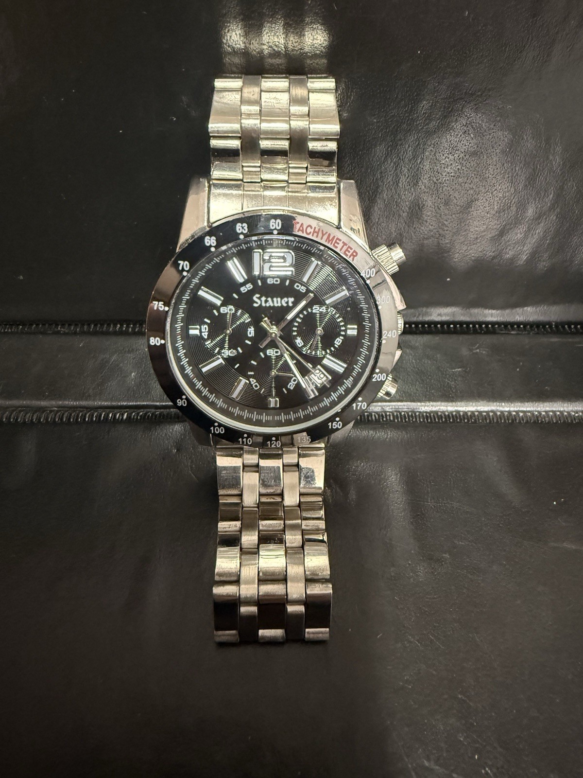 Stauer Chronograph Jet Setter Tachymeter Stainless Steel Watch – New Battery
