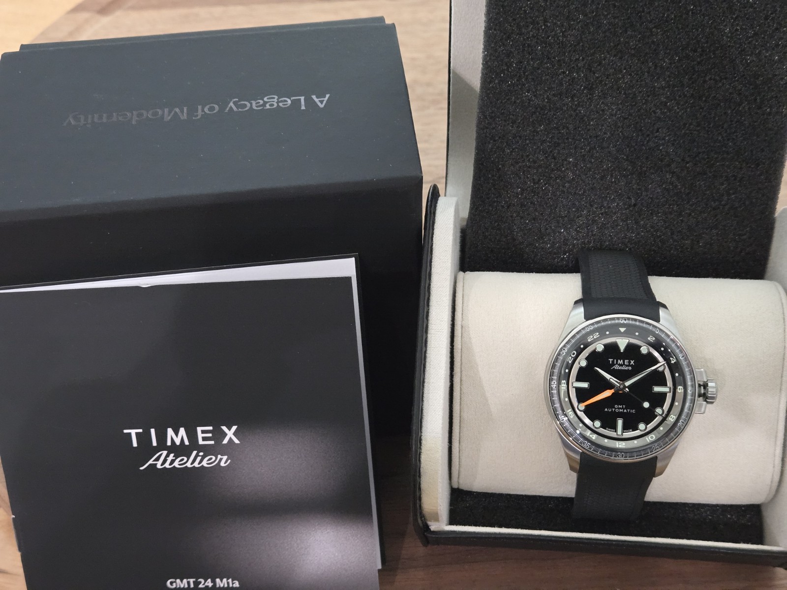 Timex Atelier GMT 24 M1a Automatic 40mm Black Dial Rubber Strap 100m