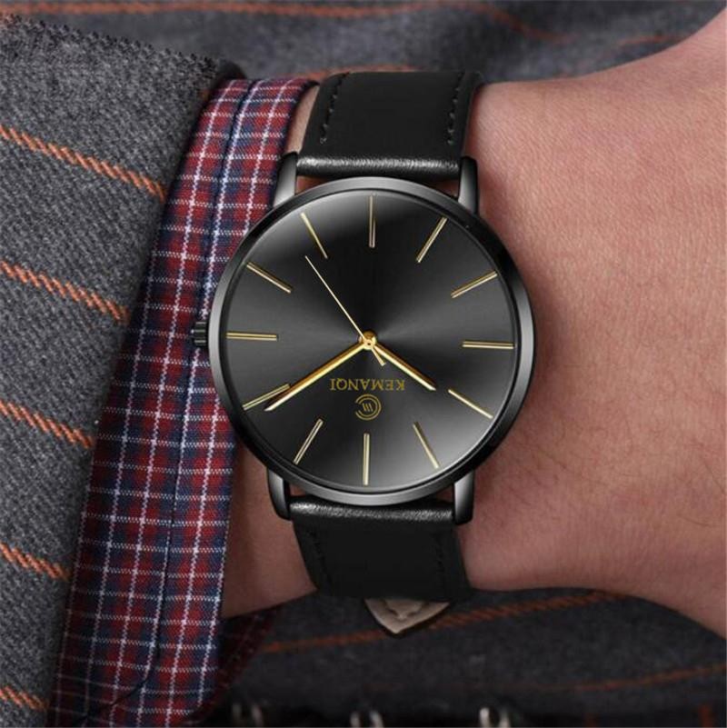 Ultra-thin Dial With Leather Band Numberless Quartz Wristwatches For Men