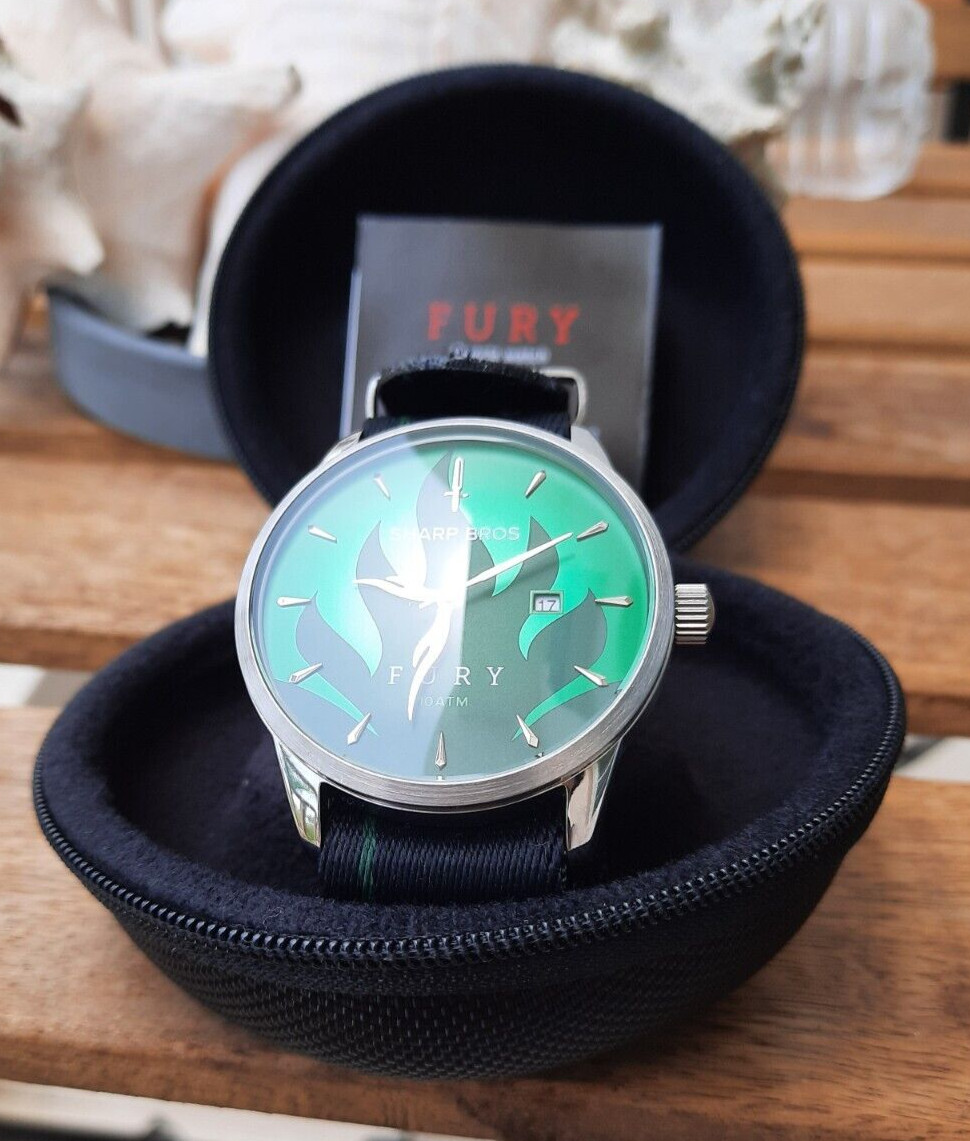 Sharp Bros Fury Watch Green Inferno Face Quartz 42mm Black One Piece Nylon Strap