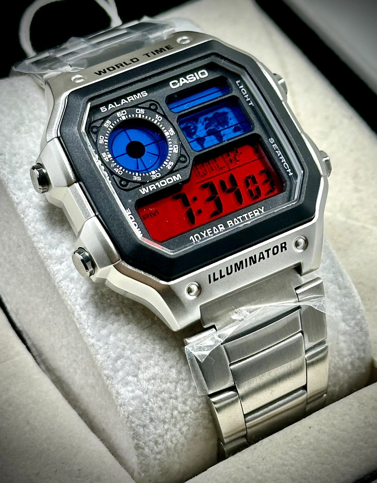 Reverse Pepsi – Custom Casio Royale AE1200WHD Steel Digital World Time Watch Mod