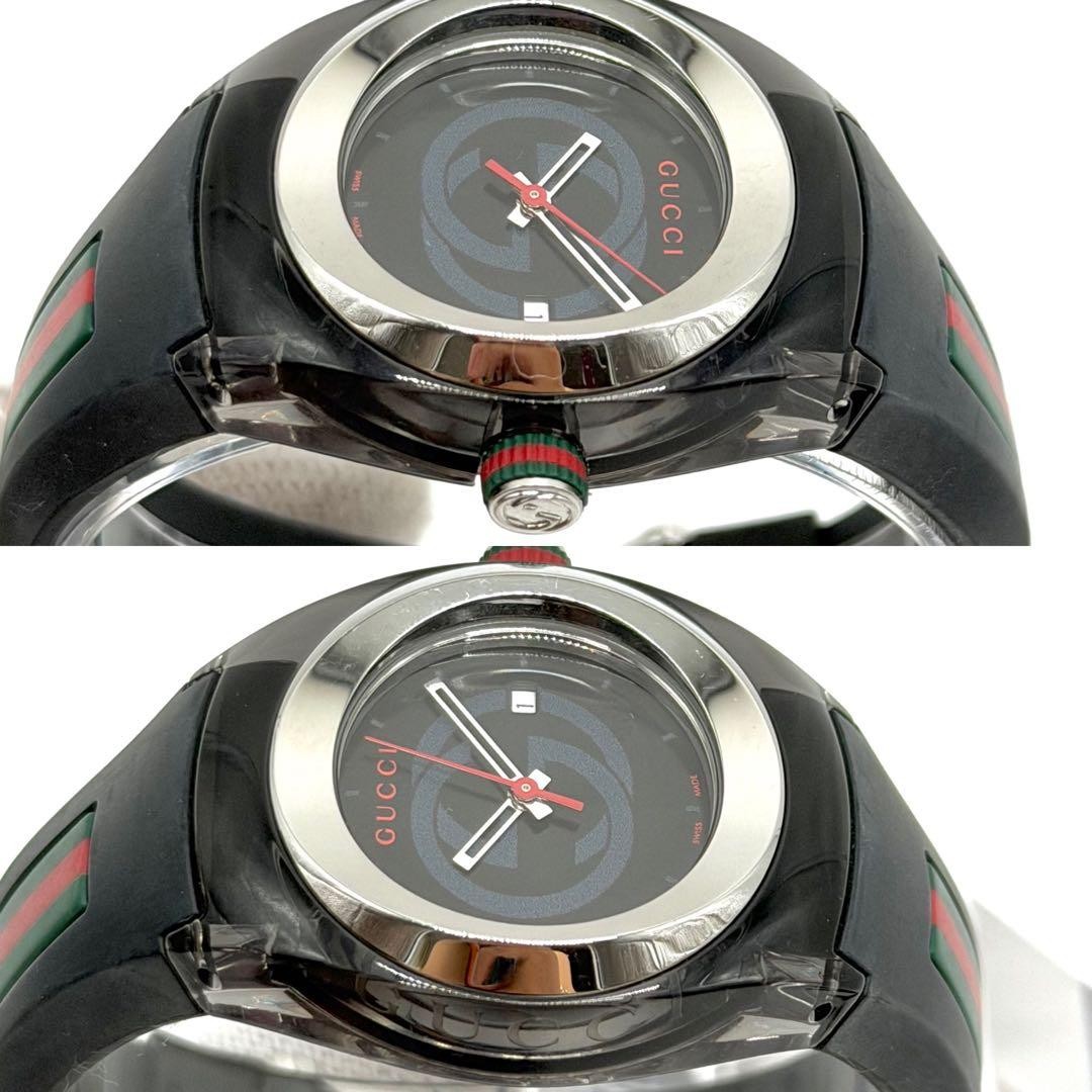 Gucci Sync 137.3 Sherry Line Black Rubber Watch Date Japan 07533
