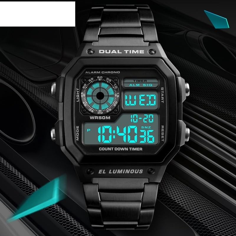 Men’s Digital MultiFunction Watches 2 Time Alarm Stopwatch Countdown Backligh…