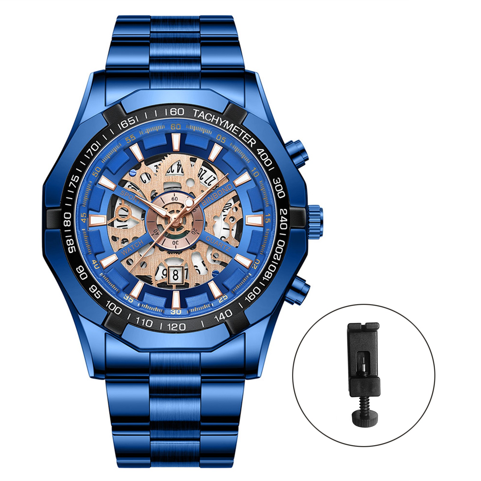 Men’s Waterproof Skeleton Stainless Steel Watch Luxury Quartz Wrist Watch