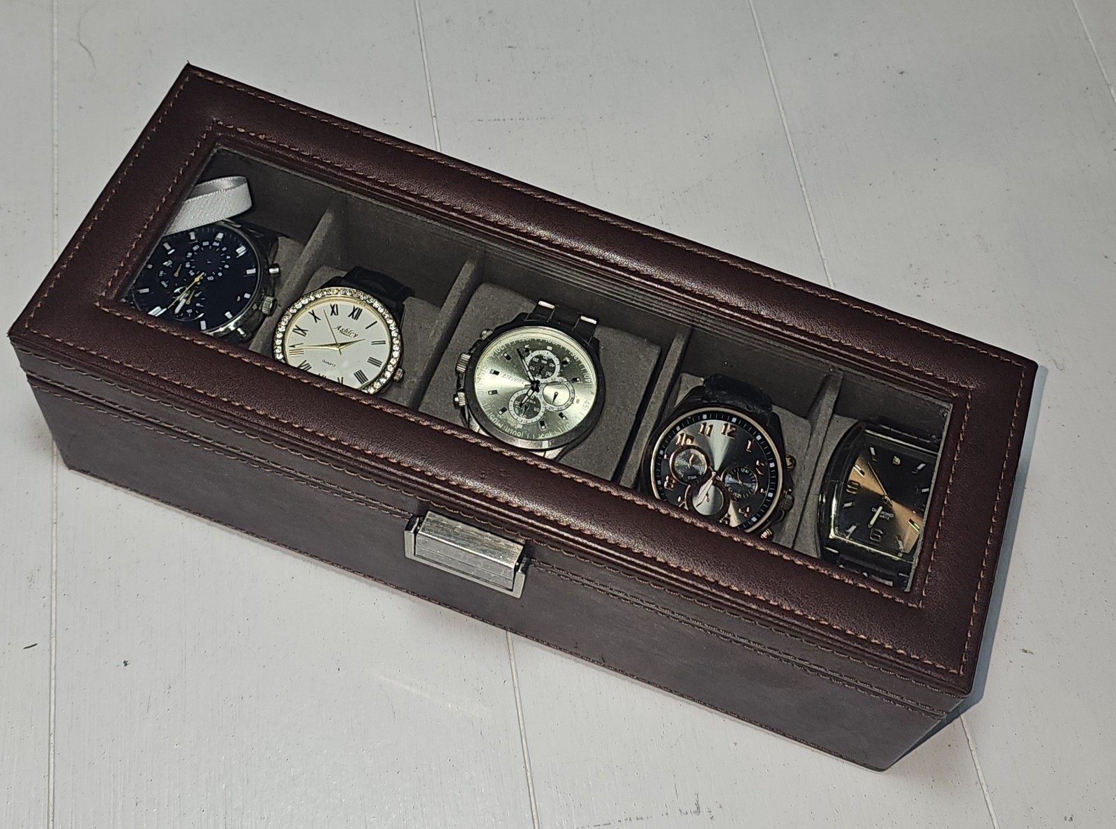 Lot Of 5 Dept Store Wrist Watches and Display Box