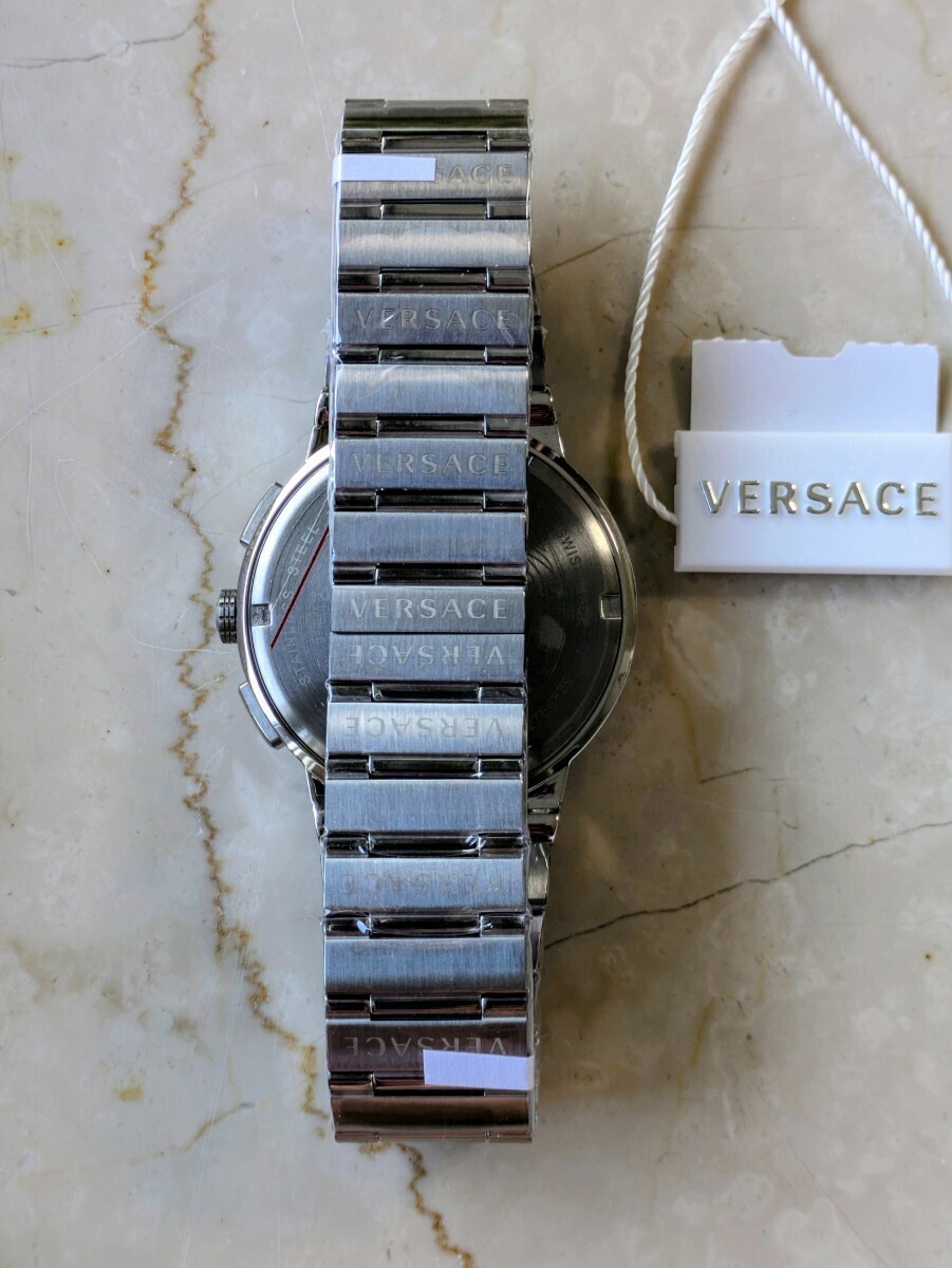 [B1Y] Versace Greca Logo Chronograph Green Silver Watch VEZ900121 [c3p]