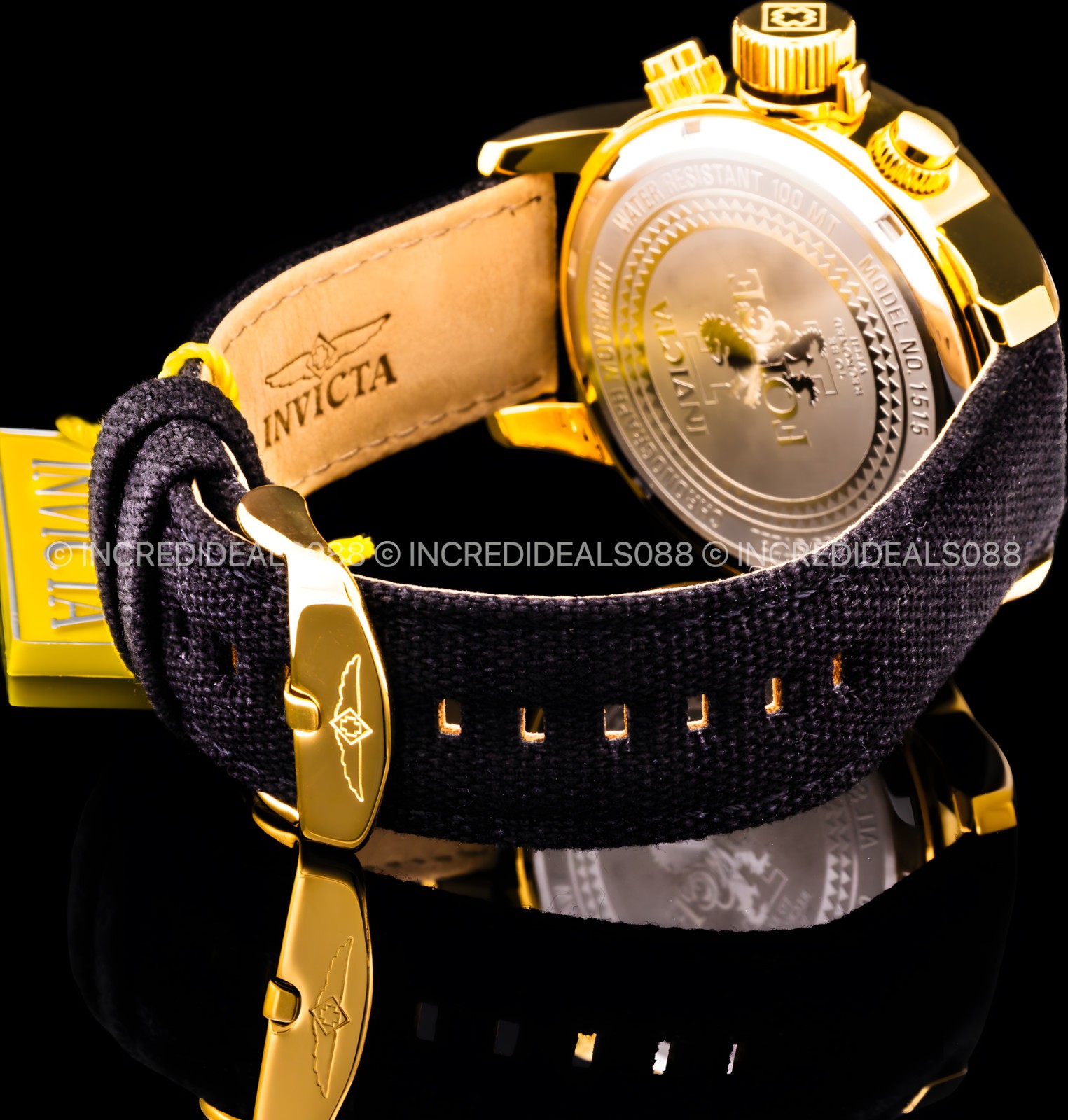 Invicta Men I FORCE LEFTY Chronograph GOLD BLACK Dial Nylon Strap 46mm Watch